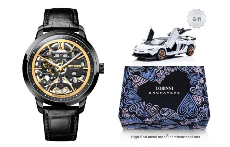 LOBINNI L Automatic Mechanical Movement Genuine Leather Strap Watch Men's Watches Cut-Out Dial-12
