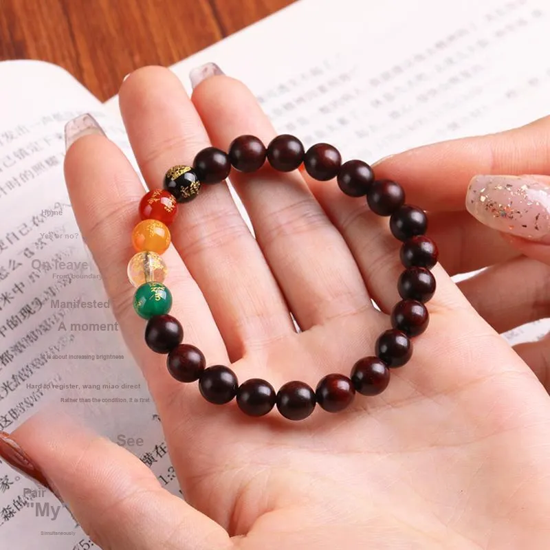 Yeon yun Jewelry Small Leaf Red Sandalwood Wooden Bracelets Unisex 8mm-5