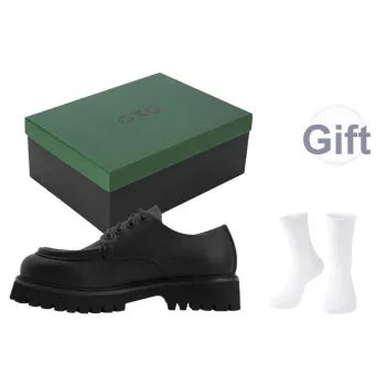 GXG Small Square Toe Derby Shoes, Vintage Fashion Casual Shoes Men's Black