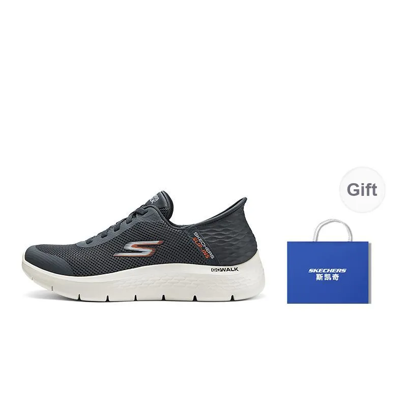 Skechers Go Walk Flex Casual Shoes Men Low Top Gray/Black/White/Orange-6
