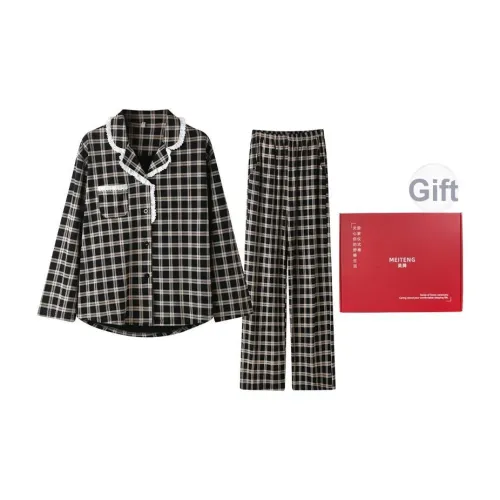 MEITENG Пижамный комплект Весенний и Осенний Унисекс Черный