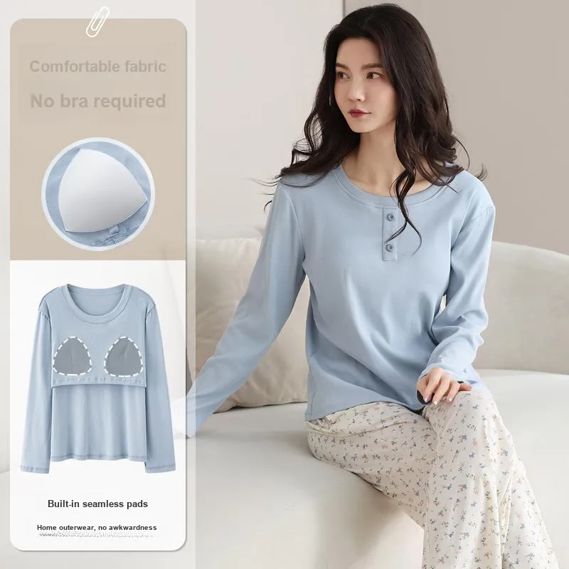 XIAFENYAN Pajama Set Women's Blue White-1