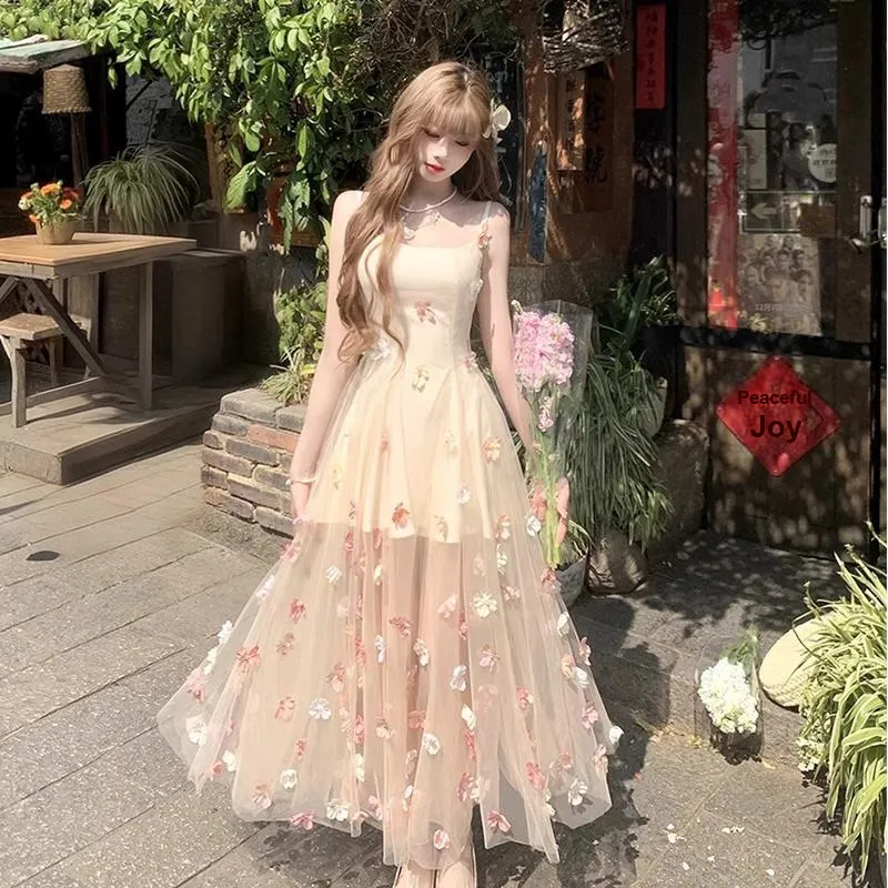 Flowers In Water Slip Dress Women's Apricot-2