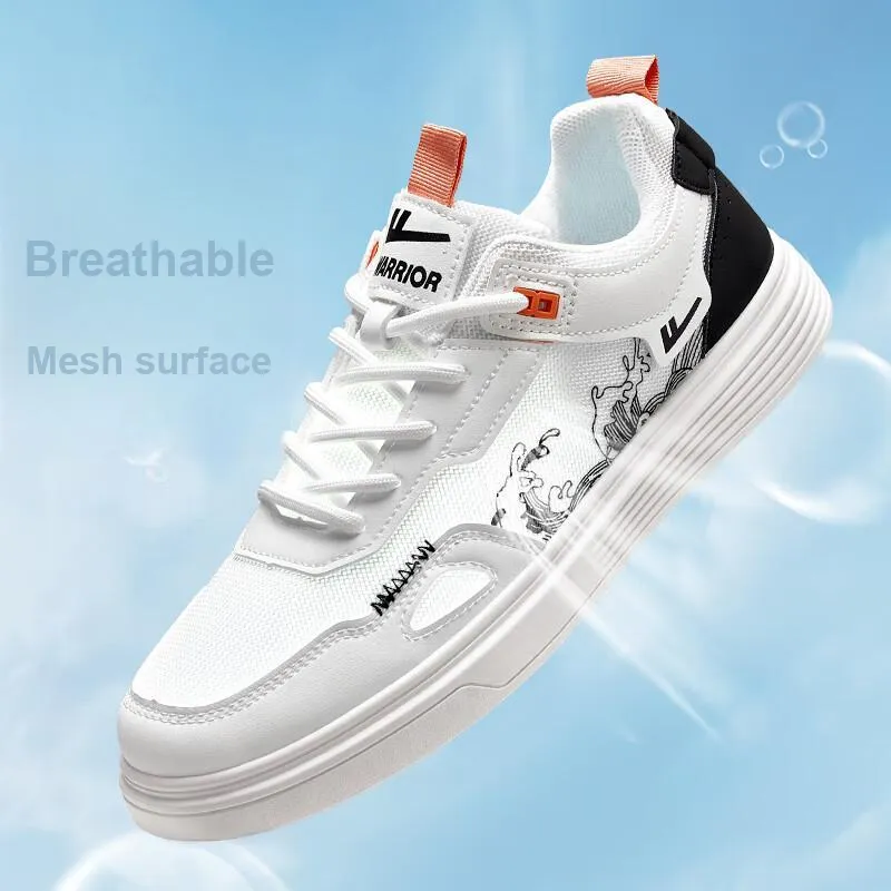 Warrior Lightweight And Breathable Low-Top Skateboard Shoes Men's White Black-5