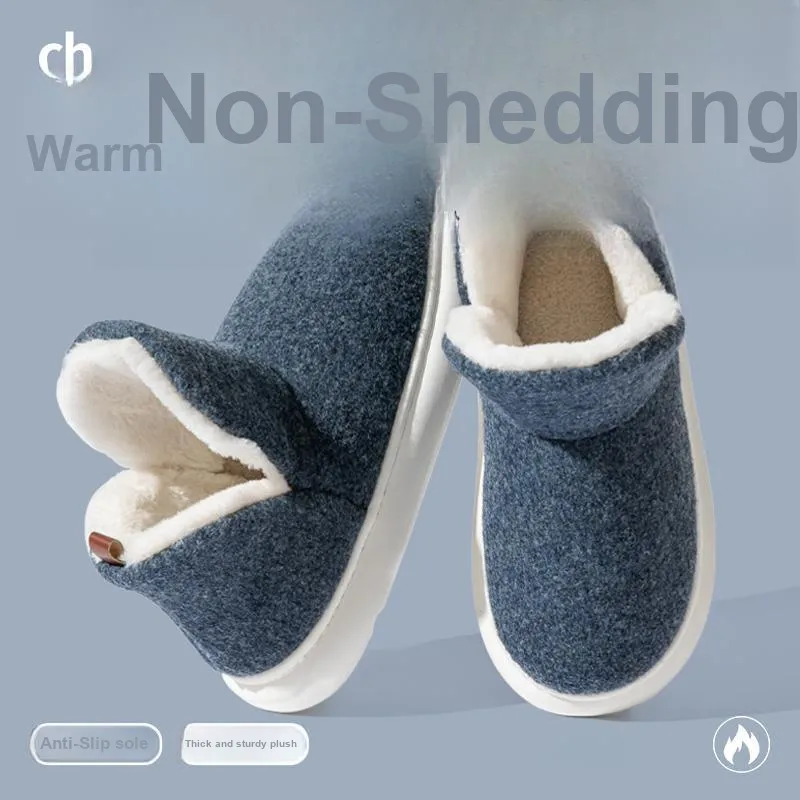 Foot Recreation Winter Thickened And Fleece Lined Plush Warm Slip Resistant Home High Cushion Cotton Slippers Unisex-17