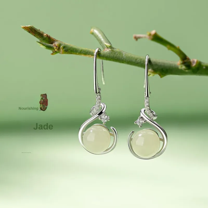 Yarondi Earrings Pale Greenish White Jade Women's-1