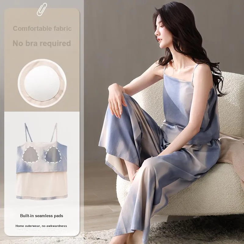 XIAFENYAN Pajama Set Women's Apricot Blue-1