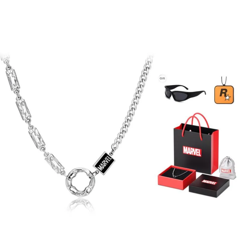 Disney x MARVEL Titanium Steel Couple Necklace For Men And Women's Men's Silver-12