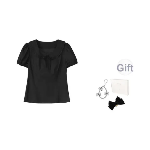 Fstudio Летний Корейский стиль Воротник Питера Пэна С рюшами на подоле С утяжкой на талии Дизайн Короткий рукав Рубашка Женская