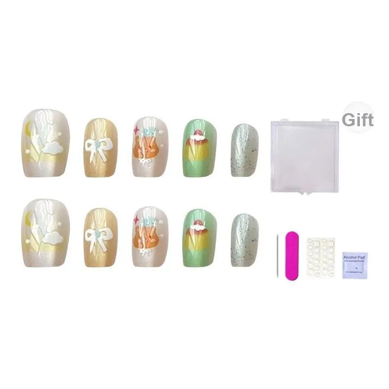 ORANOT Желто-оранжевый тайский стиль стиль граффити милый горячая девушка кошачий глаз мультяшный ручной рисунок False Nail короткий лестница 14 мм