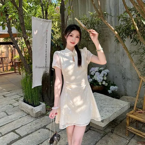 Pa33word Short Sleeved Dress Women's Beige Apricot-2