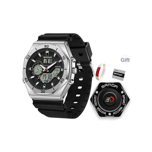 Sanda Электронный + Кварцевый механизм TPU Ремешок Часы Мужские Черный Циферблат