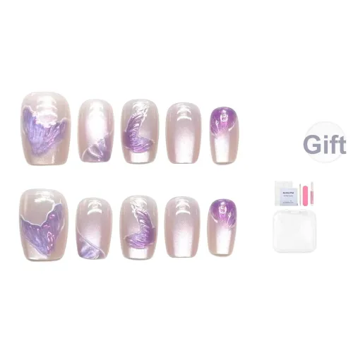 Yun Yue Joe Фиолетовый Русалка Нерегулярный Ласточкин хвост Ледяной Прозрачный Кошачий глаз Лето Ногти Мечтательный Фея Русалка Принцесса Короткий LADDER 15mm