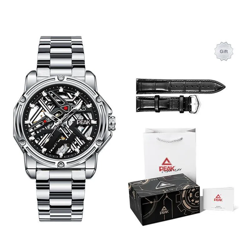 PEAK Pilot Series Mechanical Movement Leather Watch Bands Watch Men's Watches Black Dial-10
