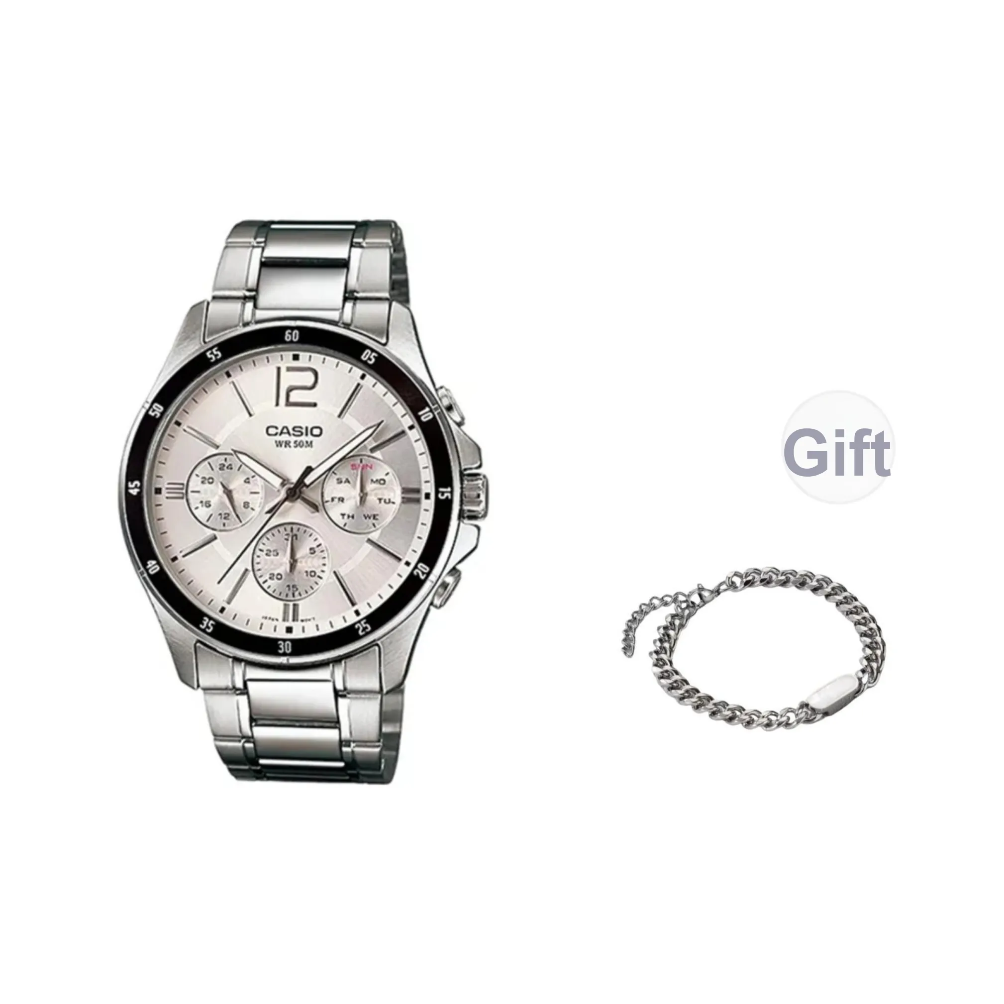 CASIO Кварцевый механизм Часы Мужские Серебристый циферблат