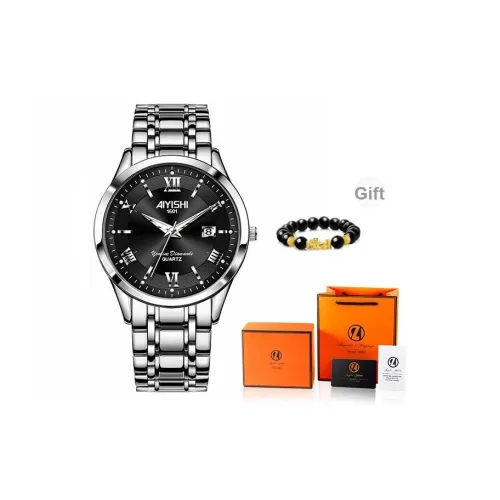 AIYISHI Кварцевый механизм ремешок из нержавеющей стали черный циферблат мужские часы