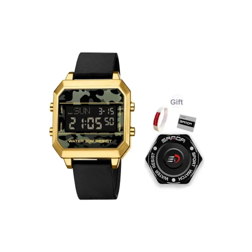 Sanda Electronic Механизм TPU Ремешок Часы Мужские Черный Циферблат