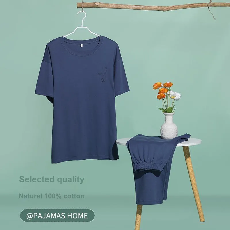 The Story Of The Flower Season Pajama Set Men's Navy Blue-1
