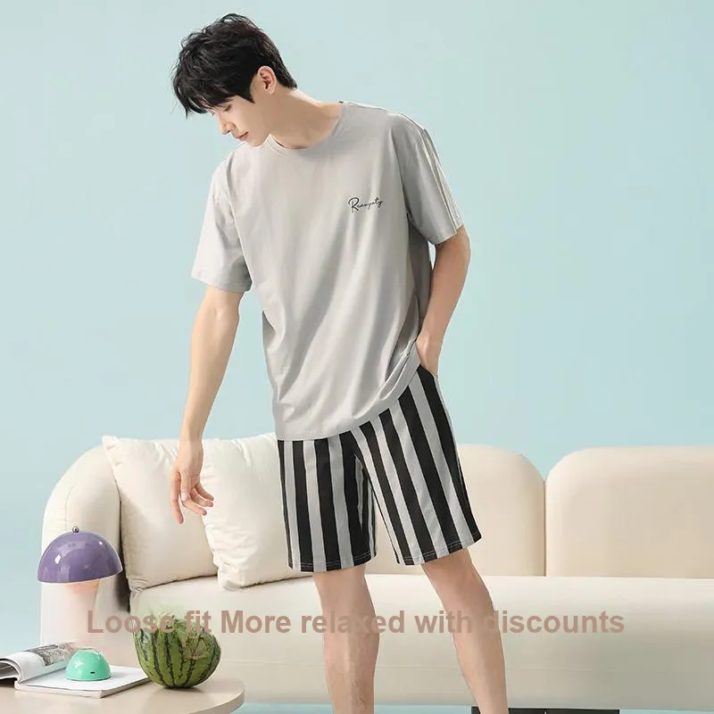 White Ran Pajama Set Men's Gray-3