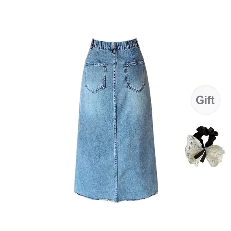 PAVEA Denim Long Skirts Women's Blue+Hair Tie Comes With-1