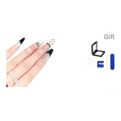 XNTX Midnight Paris False Nail Oval Cool Color Series Jump Color Polka Dot