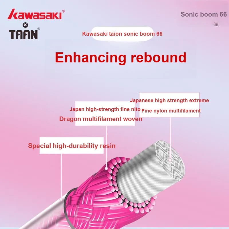 Kawasaki Ball Sound Badminton Racket Strings Cherry Blossom Pink White Japan High-Stress Nylon Rib Unisex 10m-6