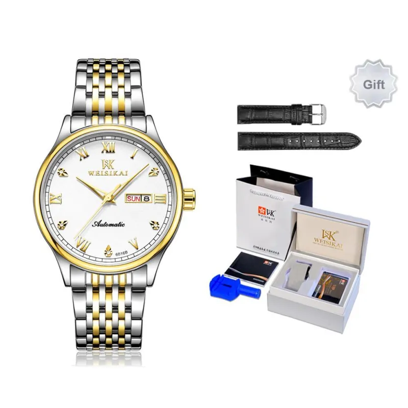 WSK Automatic Mechanical Movement Stainless Steel Strap Men's Watches Blue Dial-3