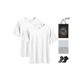 V-Neck 2 Pack (White+White) with 2 Pack Cotton Socks+Shopping Bag