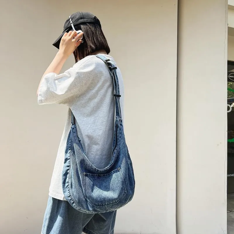 Alcohol Dragon Denim Shoulder Bag Women's Black/Dark Blue/Light Blue-21