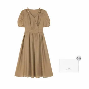 Mo Han Yi Mei Short Sleeved Dress Women's Khaki Green