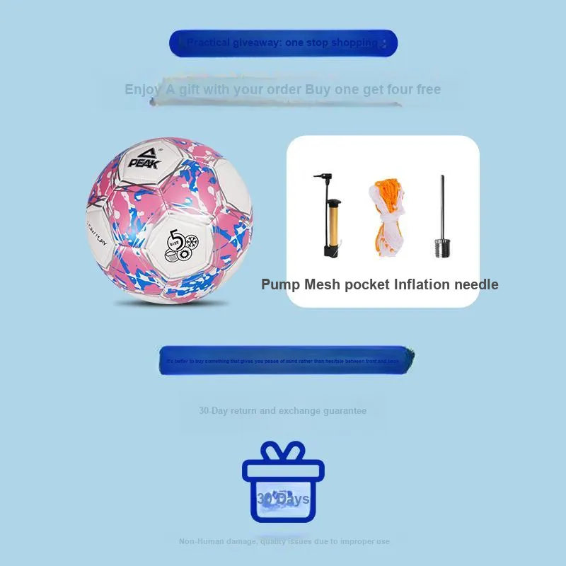 PEAK Size 4 Soccer PVC Machine Stitched Soccer Ball Unisex White Pink Blue-4