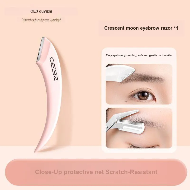 Oeiez Crescent Eyebrow Razor Blade Beginner Magnifying Anti Gouging Eyebrow Trimming Set Make up Tools-9
