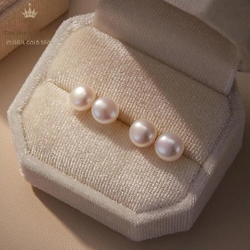 Cuihua Gold Shop Pearl Stud Earrings Women's-3