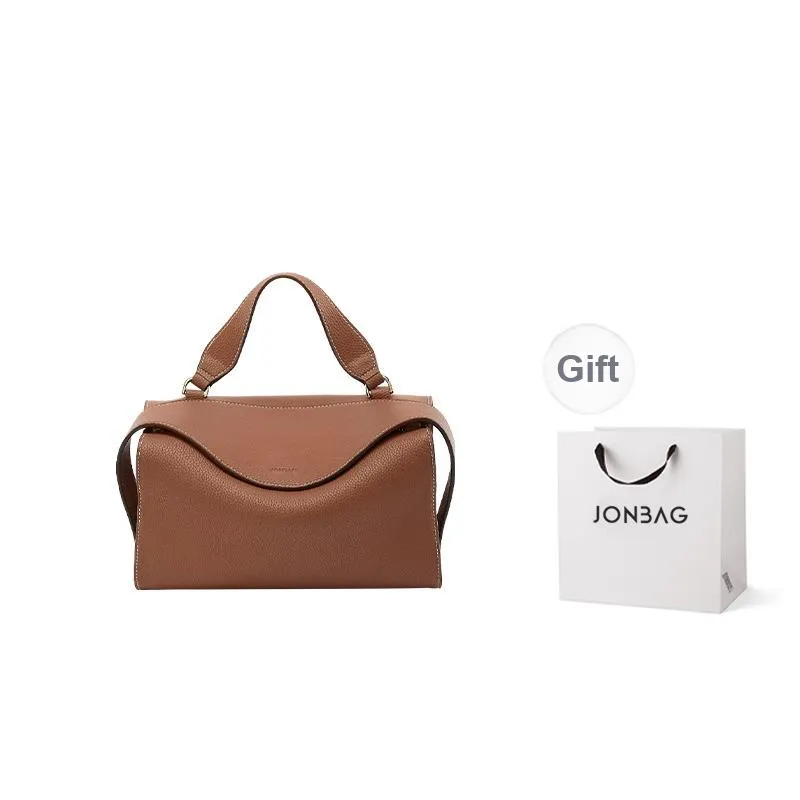 JONBAG Cow Leather Pandora Bag Boston Bag One Shoulder Handbags Medium Size Women's Black White Honey Brown-0