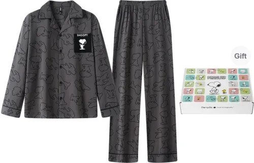 Gongdie x SNOOPY/, Pajama Set Men's Gift Box Set Dark Gray