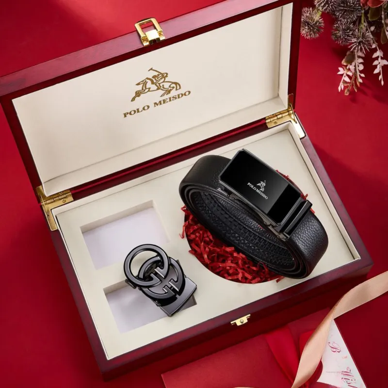 POLOMEISDO Cow Leather Premium Belt With Custom Exclusive Greeting Card Men's 3.5cm-4