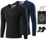 V-Neck Fleece-Lined 2 Pack (Black+Navy Blue) with 2 Pack Socks+Shopping Bag Included