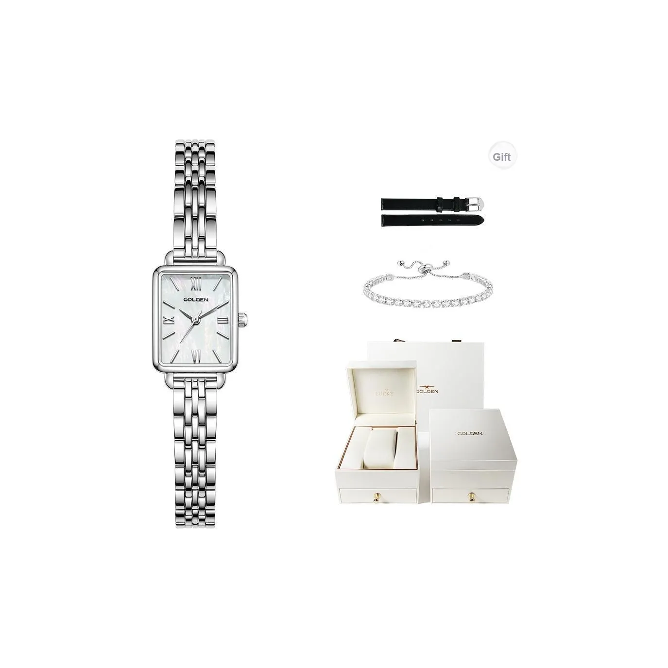 GOLGEN Little Swan Collection Кварцевый механизм Часы Женские Золотистый циферблат