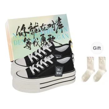 JimiXiong Canvas Shoes Women's Low Top Black/Ecru