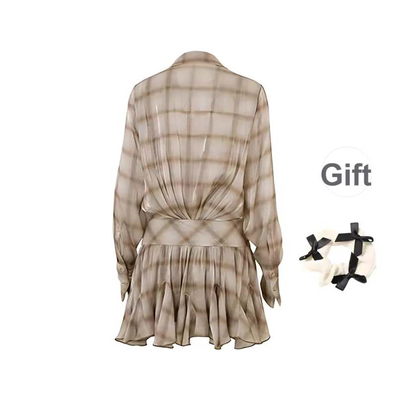 TURN UP Long Sleeved Dresses Women's Khaki+Bowknot Hair Tie Comes With-1