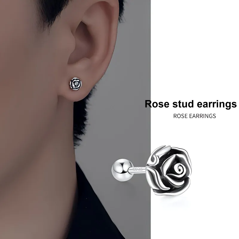 GUDUD S925 Silver Stud Earrings Men's-4