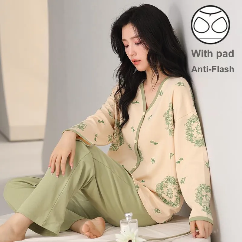 MADALLO Pajama Set Women's Yellow Green-5