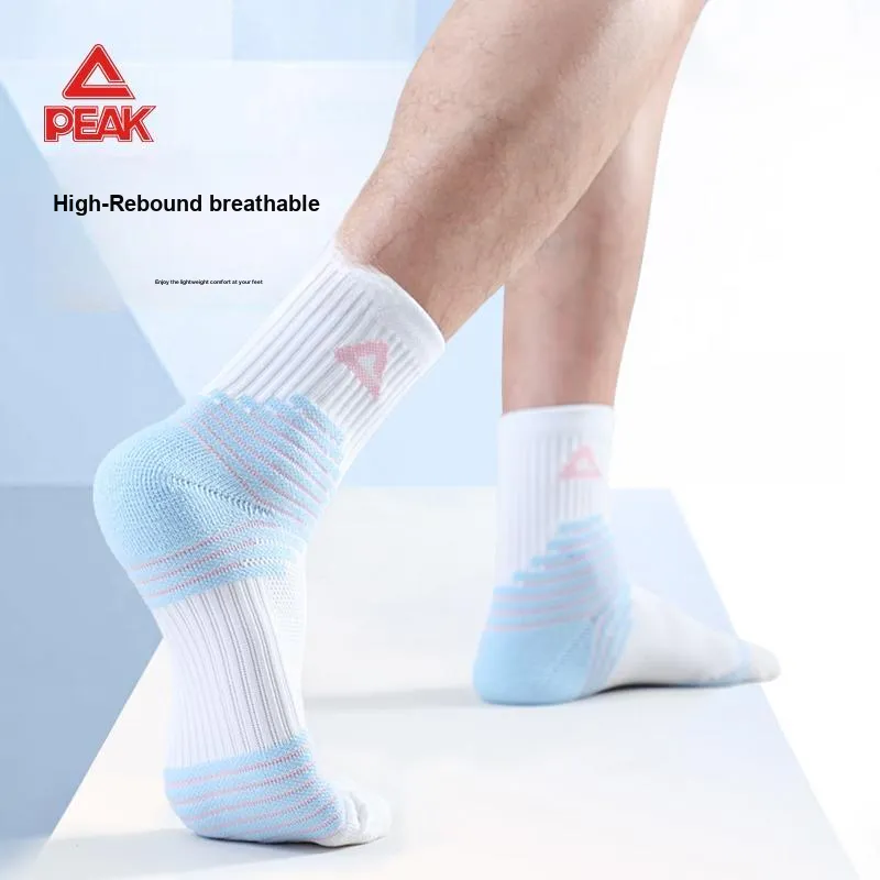 PEAK Basketball Socks Unisex White Blue-8