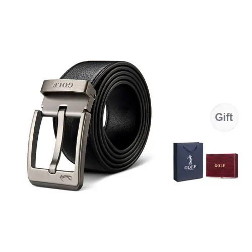 GOLF Cow Leather Prong Buckle Genuine Leather Belt Men's Black Width: 3.8CM