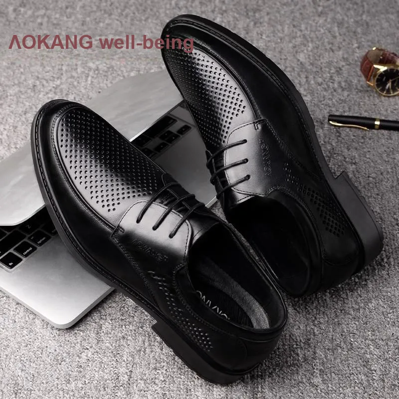 AOKANG Mesh Leather Sandal Dress Shoes Men's Black Brown-2