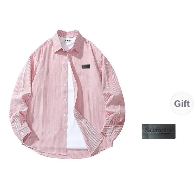BRUMAIRE Shirt Unisex Denim Blue White Stripes Comes With Brooch-4