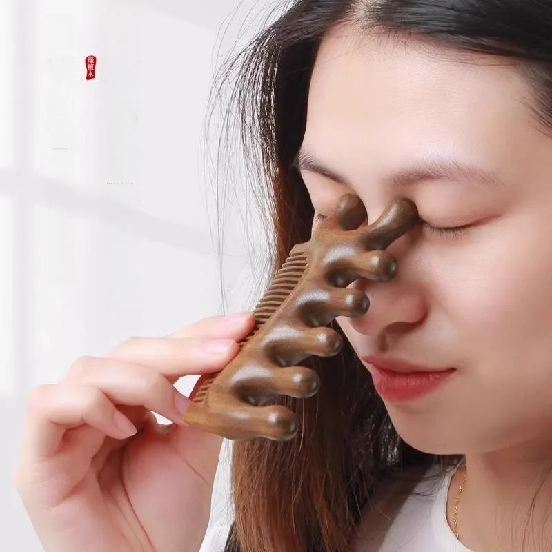 ZHENZI Sandalwood Multifunction Massage Comb Wide Toothed Face Therapy Facial Eyes Wooden Comb Natural-1