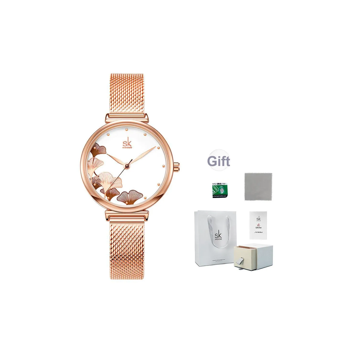 SHENGKE Кварцевый механизм стальной ремешок женские часы белый циферблат