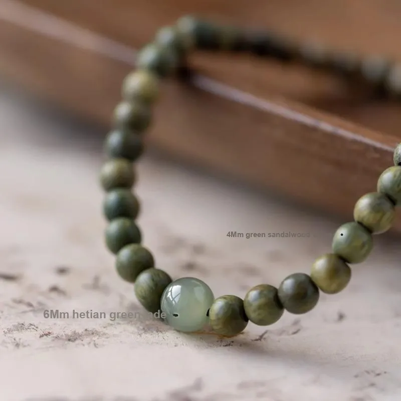 GUMUJIANG Green Sandalwood Beaded Bracelet Buddhist Bead Bracelet Women's-3