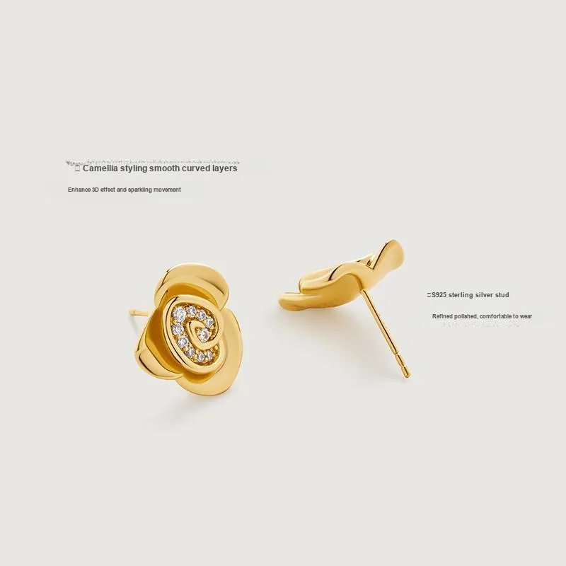 Amber Lollipop Camellia Whispers Collection S925 Silver Stud Earrings Women's-1